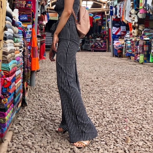 Wide leg blue striped playsuit - Picture 3 of 3
